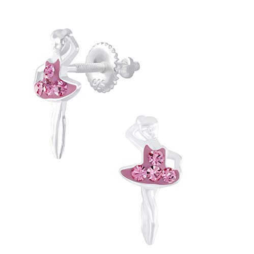 Pendientes de bailarina rosada de plata de ley con cristales de regalo