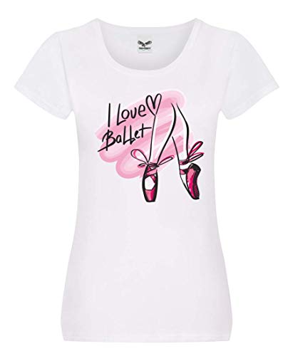 Camiseta con texto 'I Love Ballet Ballet Ballerina' para mujer y mujer Blanco M