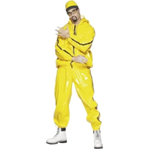 Smiffys Traje de rapero, amarillo, PVC, con chaqueta con capucha, pantalones y...