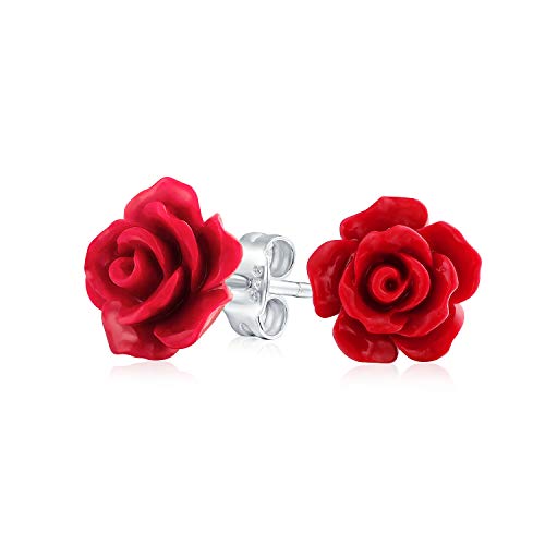RomÃ¡ntico delicado floral florecimiento 3D craved Red Rose Flower Stud...