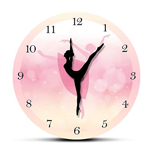 HIDFQY Reloj de Pared silencioso Bailarina de Ballet niÃ±a Reloj Rosa Bailarina...