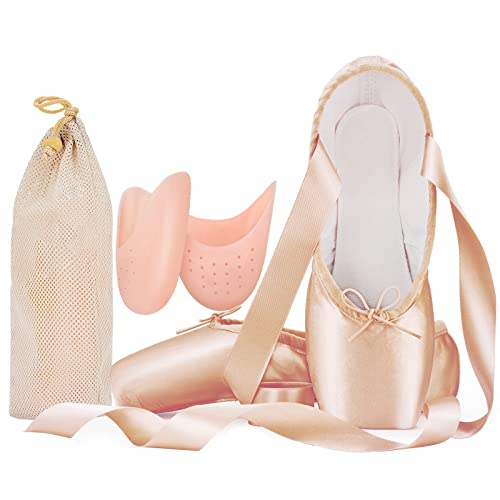 IJONDA Zapatos de Ballet de Punta Pointe para Mujeres Adultas, con Protector de...
