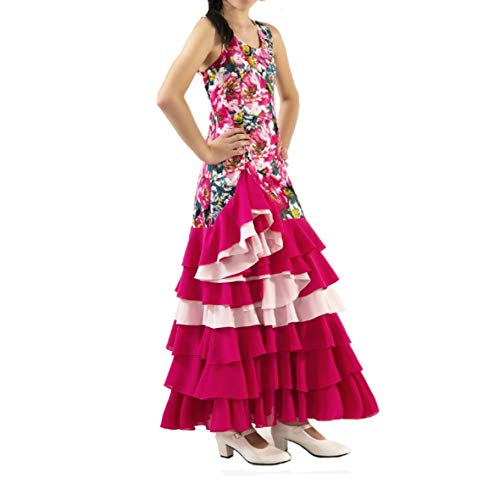 ANUKA Vestido de Mujer para la Danza Flamenco o sevillanas. Made in Spain (Rosa...
