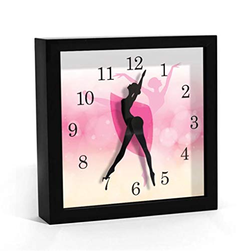 Rosa bailarina novedad madera marco de tiempo cuadrado reloj de mesa con...