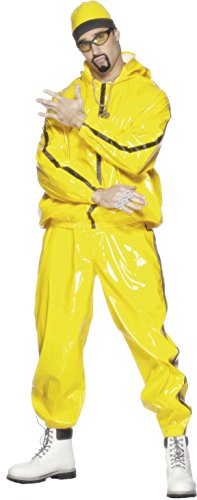 Smiffys Traje de rapero, amarillo, PVC, con chaqueta con capucha, pantalones y...