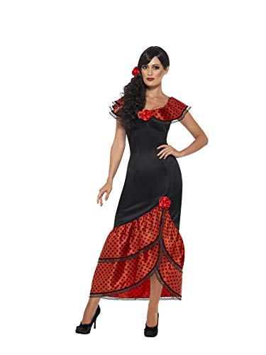 Smiffys Disfraz de bailaora de flamenco, Negro, con vestido y adorno para la...