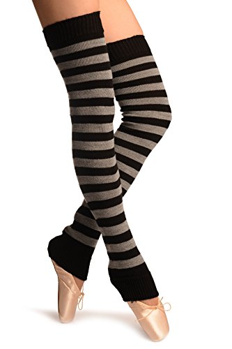 LissKiss Grey & Black Stripes Dance/Ballet Leg Warmers - Leg Warmers - Gris...