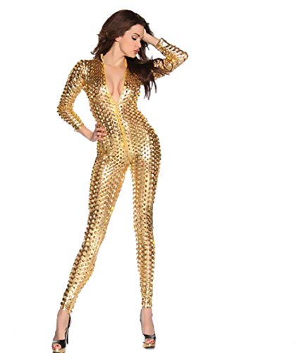 GGTBOUTIQUE Top Totty Gold Hollow Out Sexy Mujeres Catsuit
