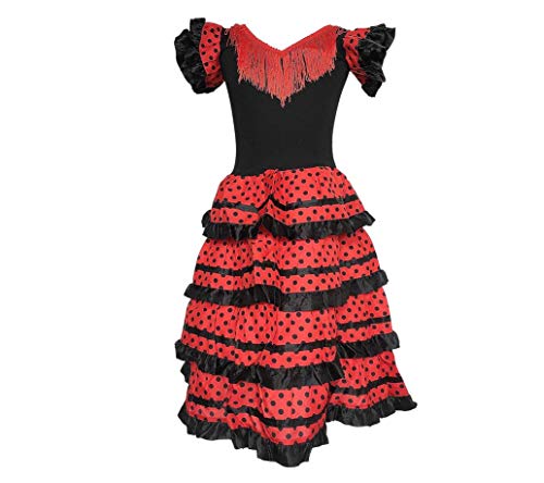 La Senorita Vestido Flamenco Espa├▒ol Traje de Flamenca chica/ni├▒os negro rojo...