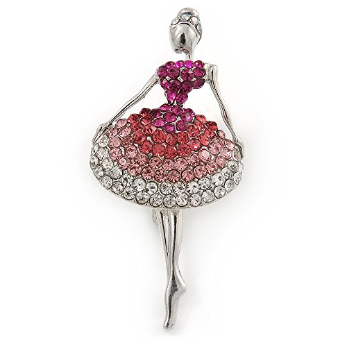 Avalaya Broche de bailarina de cristal transparente, rosa, magenta, metal...