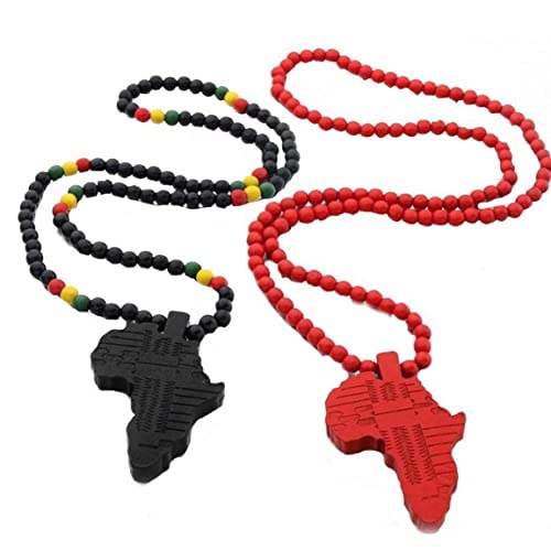Collar Colgante De Madera De Mapa Africano Africa Collares De Hip-Hop Cadena De...