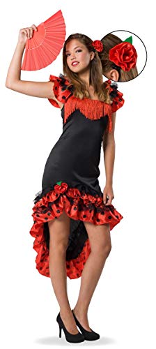 Folat - Traje de Flamenca espa├▒ol para Mujer - Roja & Negro - Talla S-M