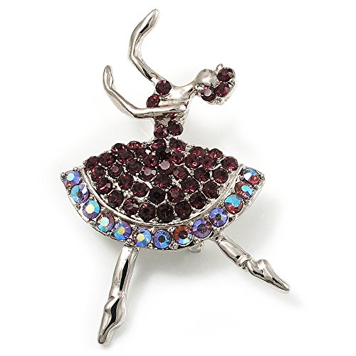 Broche de bailarina de cristal morado (tono plateado), talla única, Diamantes...
