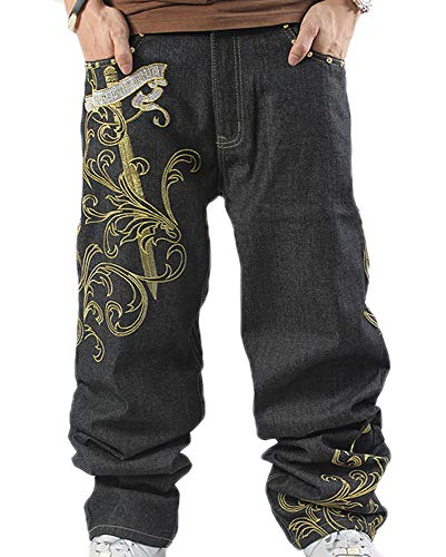Hip Hop Baggy Jeans para Hombre Pantalones Bordados Sueltos Pantalones Vaqueros...