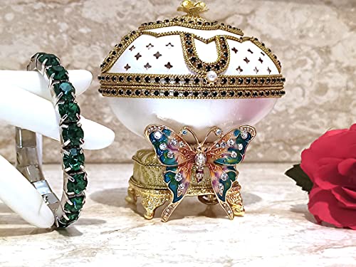 UNO DE UN TIPO Designer Emerald Butterfly Swarvoski Faberge Egg Natural Hand...