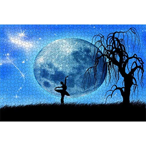 Rompecabezas de 1000 Piezas Bailarina bajo la Luna en el Cielo Azul de la Noche...